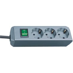 Brennenstuhl Eco-Line Extension Socket With Switch 3 Way Silver Grey 1.5 Meter