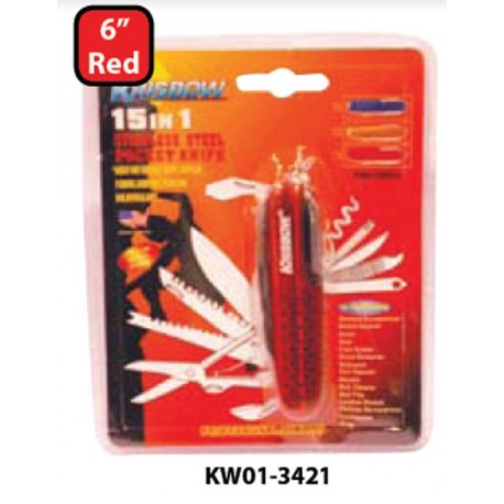 Krisbow KW0103421 Pocket Knife 9cm 15-In 1 Red