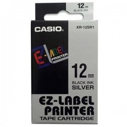 Casio XR-12SR1 Label Tape Black On Silver 12mm