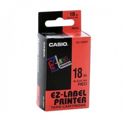 Casio XR-18RD1 Label Tape Black On Red 18mm