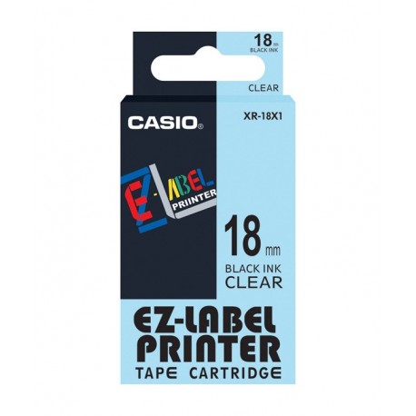 Casio XR-18X1 Label Tape Black On Clear 18mm
