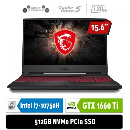 MSI Notebook GL65 10SDR 9S7-16U722-217 i7-10750H 8GB 512GB GTX1660Ti 6GB 15.6" FHD Win10Home