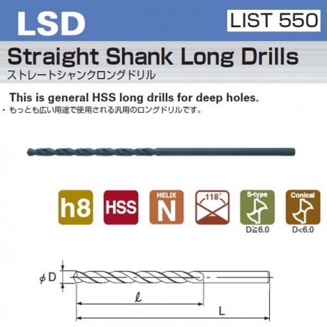 Nachi LSD0100-0100 Dia: 1.0mm L 100mm Straight Shank Long Drills List 550